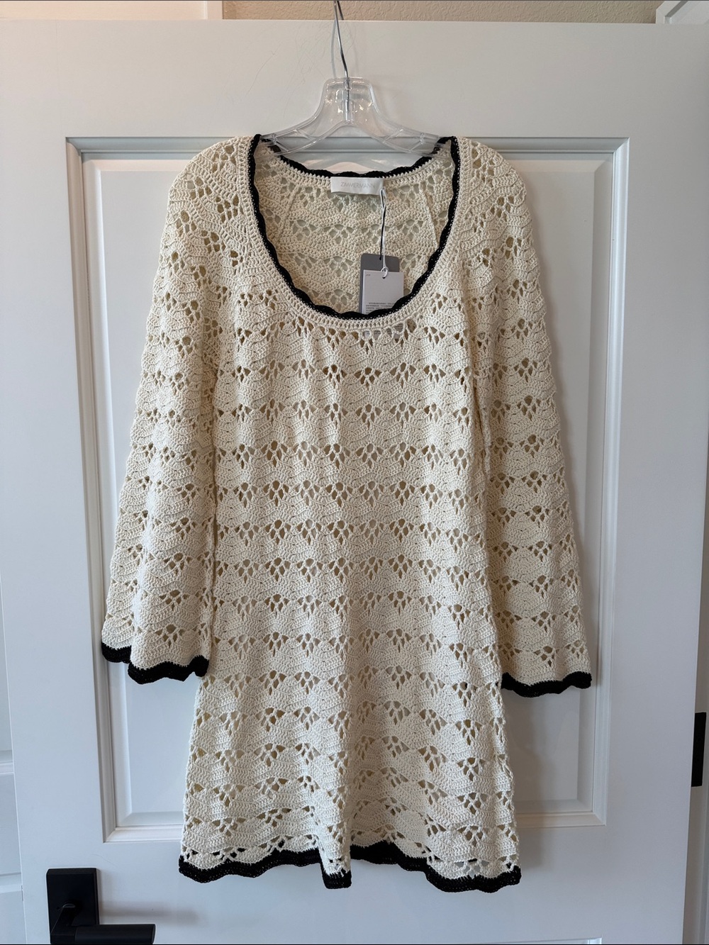 NEW Zimmermann ‘Rhiannon’ Crochet Dress in Cream with Black Trim - NWT US Size 6